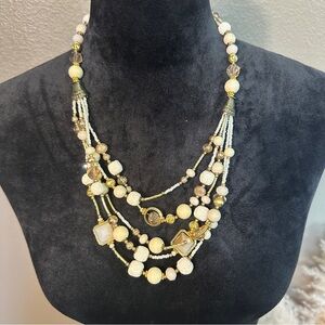 Multi-Strand Cream and Gold Beaded Necklace by
